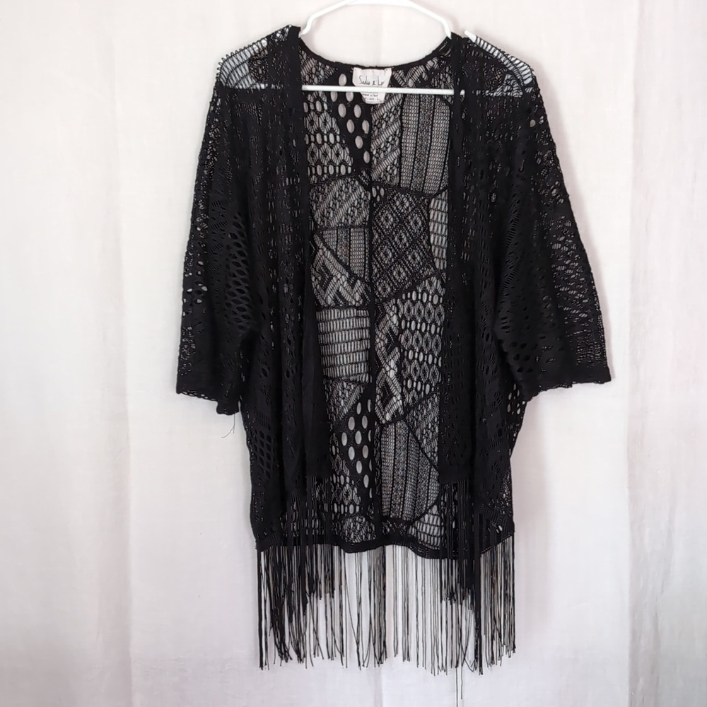 Sadie X Love Black Open Knit Cardigan with Fringe Size Medium